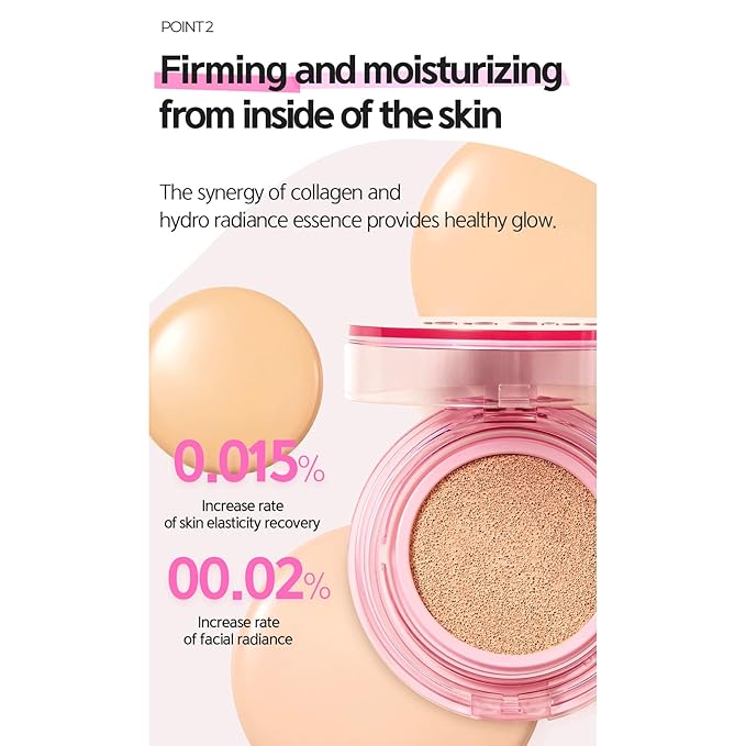 LALACHUU Tension DX Cushion Foundation Hydrating & Firming 54-Hour Long-Lasting Coverage, Matte Glowy Hyaluronic Acid, Collagen, Made in Korea, for All Skin Types (21 Clear Transparent, 0.52 Oz)