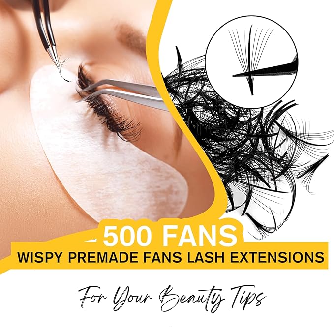 500 Wispy Promade Fans 9D 0.05 Wispy Premade Lash Fans D Curl Loose Premade Fans Lash Extensions 13mm Handmade Spiky Volume Promade Eyelash Fans Pointed Thin Base Premade Lash Fans(9D,0.05-D-13mm)