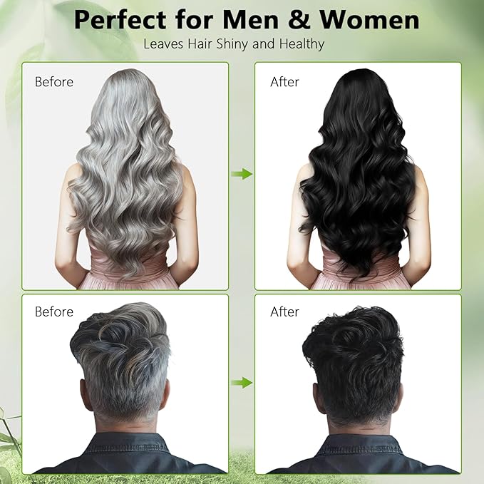 Black Hair Dye Shampoo for Women & Men, 3 in 1 Semi-Permanent Color with Gray Coverage & Herbal Natural Formula
