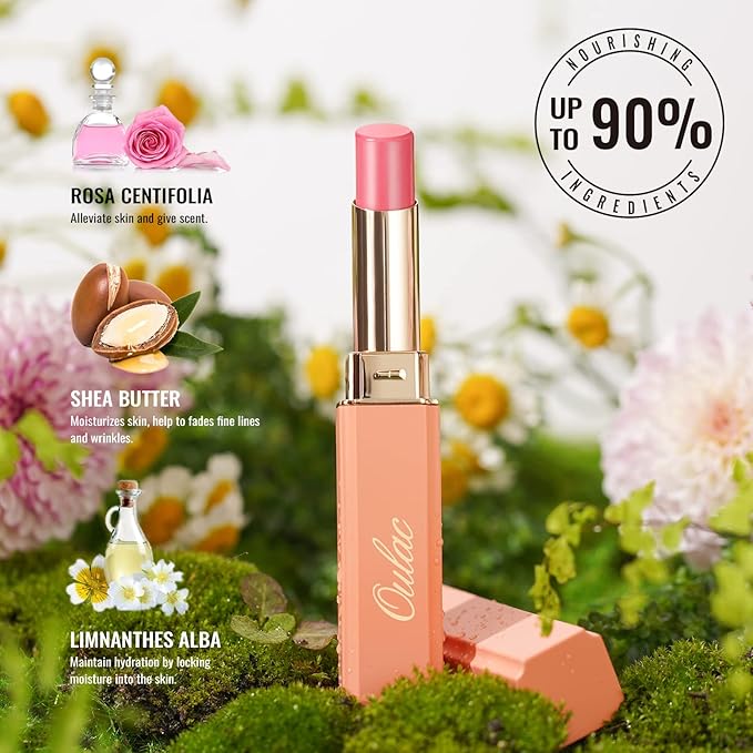 Oulac Moisturizing Shine Mauve Pink Lipstick for Women - 2 in 1 Glossy Light Pink Tinted Lip Balm, Hydrating Winter Lipstick for Dry Lips,Shine Juicy Finish Vegan 2.2g/0.07oz (14)