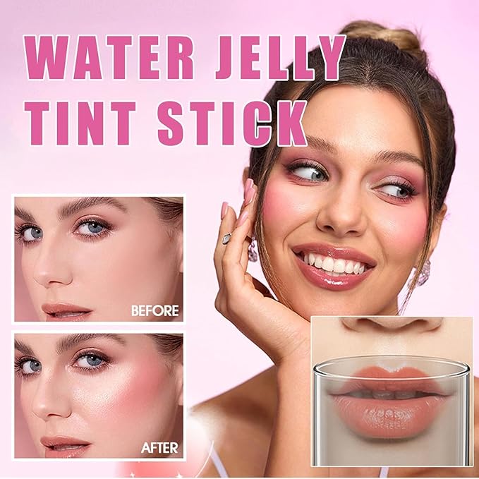 Lingyun 4 Colors Water Jelly Blush Tint, Long-Lasting Jelly Lip & Cheek Tint, Multi-Use Buildable Lip Tint + Blush,Effect 1,000+ Swipes Per Stick,Cute Stuff for Girls