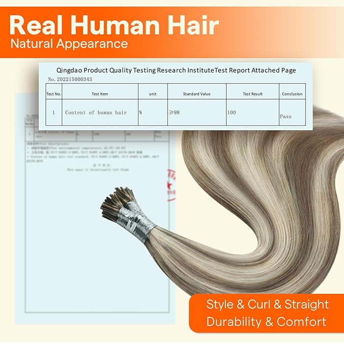 Full Shine Itip Human Hair Extensions Ash Brown Highlighted Platinum Blonde 40 Grams 16 Inch I Tip Hair Extensions Human Hair Keratin Fusion Extensions Remy Hair