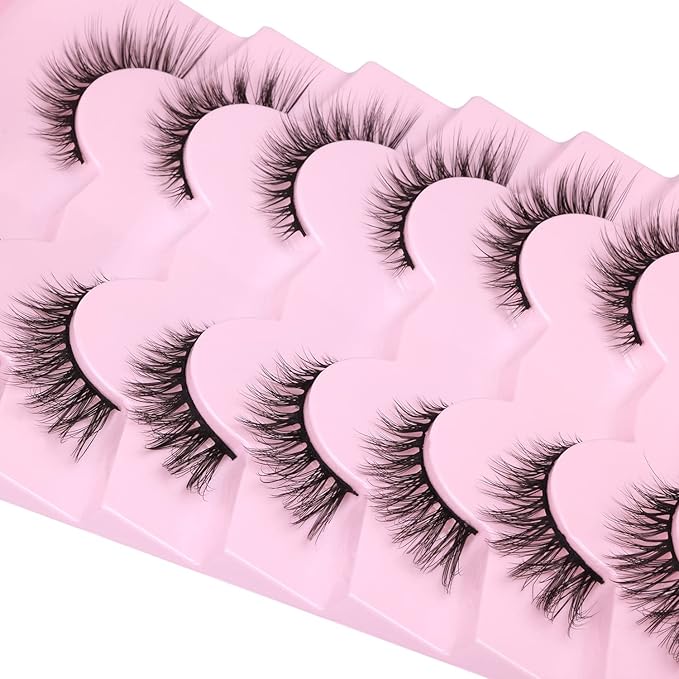 Lashes Natural Look False Eyelashes Wispies Short Faux Mink Lashes Soft 14mm Cat Eye Wispy Strip Eyelashes Pack