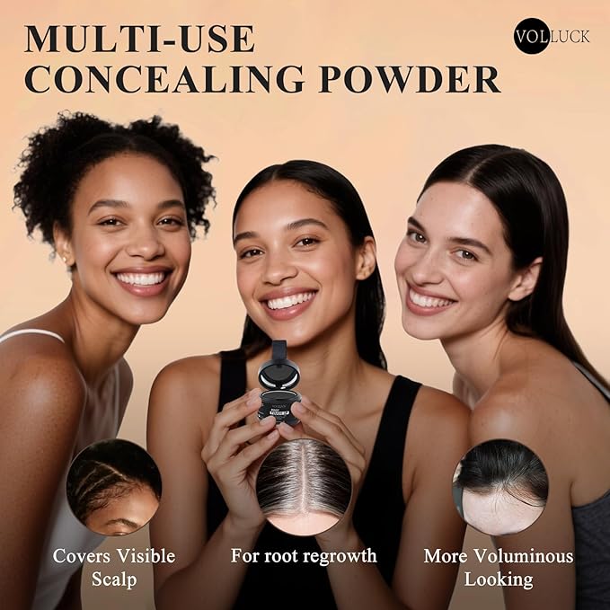 VOLLUCK Hairline Powder Instantly, Root Touch up Powder Hair Color Upgraded, Grey Root Cover up Conceals Hair Loss, Hairline Shadow for Women & Men for Thinning Hair Natural, Sweatproof (Black)