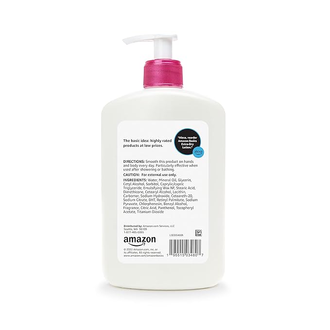 Amazon Basics Body Lotion for Extra-Dry Skin with Vitamins B5 & E, Clean Scent, 16 fl oz, Pack of 4 (Previously Solimo)