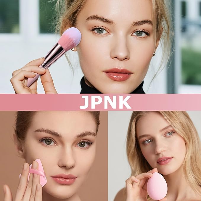JPNK Makeup Brushes Set – 21PCS Makeup Sponge Triangle Puff Premium Synthetic Foundation Powder Concealers Eye Shadows Blush Brushes with Face Clean Brush
