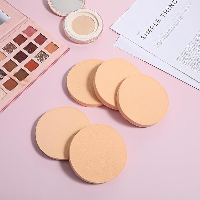 5 PCS Nude Round Makeup Sponge, Flat Makeup Sponges for Foundation, Smooth Cosmetic Foundation Sponge, Beauty Powders Puff for Women Lady Professional Makeup