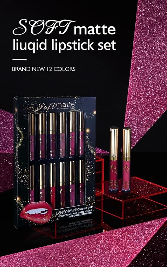 PRALOVIXAE 12 Colors Liquid Lipstick set,Matte & Waterproof Longlasting Lipgloss Gift Makeup Set