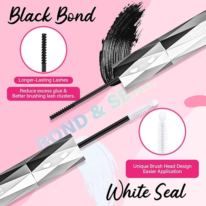 Lash Bond and Seal Waterproof Bond and Seal Cluster Lash Glue & Seal for Lash Clusters Aftercare Sealant Super Strong Hold Long Time（Black Bond & Sealer)