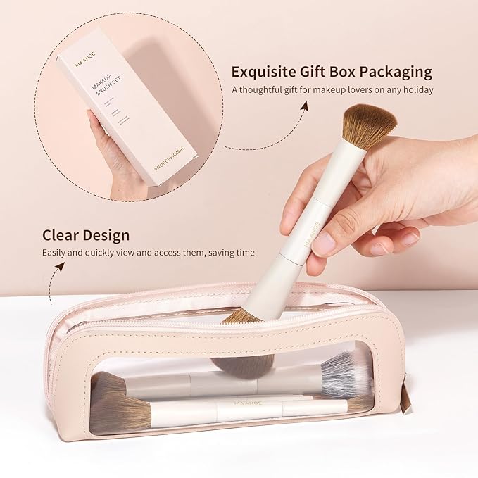 MAANGE Makeup Brush Set 14-In-7 Double Ended Essential Foundation Makeup Brushes for Powder Concealers Eye Shadows Blush Make Up Brushes with Travel Makeup Case