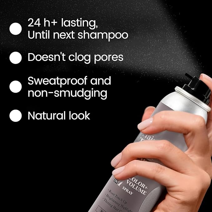 VOLLUCK Hair Thickening Fibers Spray, Temporary Colored Hair Thickener for Root Touch Up Spray, Grey Coverage Root Concealer for Women & Men, | Volumizing & Thickening | Dark Brown
