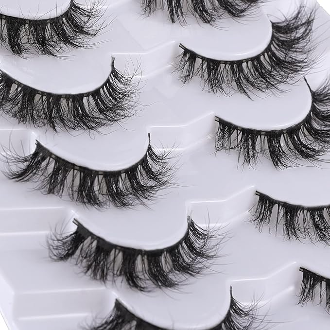 False Eyelashes Cat Eye Lashes Faux Mink Lashes Natural Look Fluffy Wispy Lashes That Look Like Extensions Pestañas Postizas D Curl Lash Strips Short Fox Eye Lashes 7 Pairs Pack