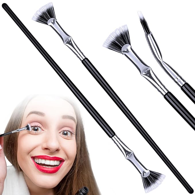 2PCS Mascara Fan Eye Lash Brush, Folding Angle Scalloped Lash Separator Tool, Fan Shaped Eyebrow Brush, Soft Eyelash Comb Separator for Upper Lower Eye Lash Makeup