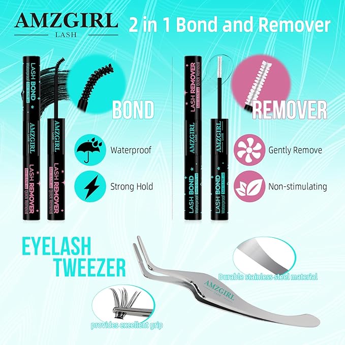 Lash Extension Kit 280PCS Eyelash Clusters 30D 40D DIY Eyelash Extension Kit Individual Lashes Natural Lash Clusters Kit with Lash Bond and Remover, Lash Tweezers(D-Mix9-16mm Kit)