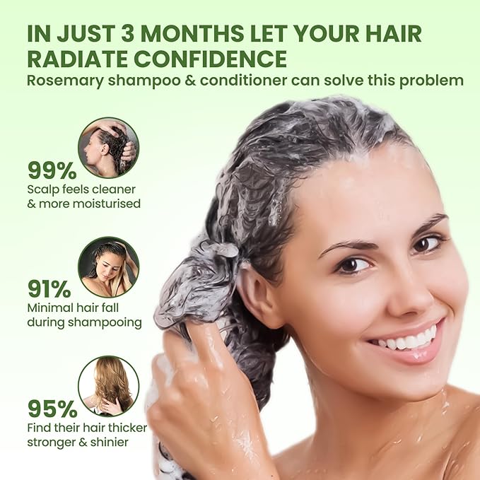 Rosemary Hair Growth Shampoo & Conditioner Set: Infused with Tea Tree Oil Mint Biotin - Cleanses and Helps Strengthen Weak and Brittle Hair - Promotes Hair Growth & Scalp Health for Men Women
