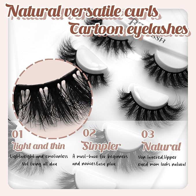 False Eyelashes 8 Pair Faux Mink - Strip Lash Vegan Mink Eyelash Cruelty-Free Weightless & Fluffy Reusable Faux Mink Lash Vivid 3D Effect