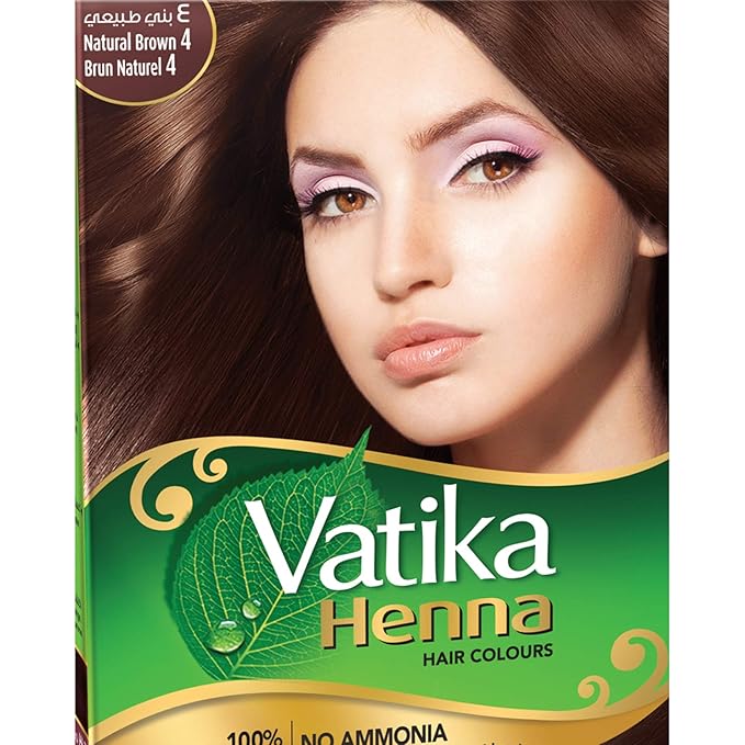 Dabur Henna Hair Color - Natural Brown, Henna Hair Dye and Conditioner, 0% Ammonia, 100% Grey Coverage, 6 Sachets X 10g