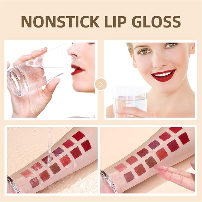 12Pcs Nude Matte Liquid Lipstick Set, Waterproof Long Lasting Non-Stick Cup Nude Brown Dark Red Lipstick 24 Hour Not Fade Matte Lipstick Professional Lip Gloss Makeup Christmas Gifts for Women (Set C)