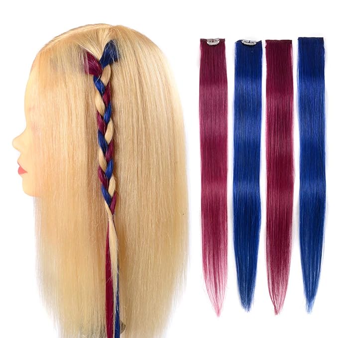 Winsky Burgundy Clip in Colored Hair Extensions 100% Real Human Hair - Straight Highlights Colored Clip on Christmas Hairpieces 5 Pieces/Set (18inch, Burgundy)