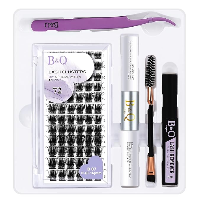 Lash ClusterS Eyelash Extension Kit Individual Lashes Clusters with Lash Cluster Glue and Remover for DIY Eyelashes Extensions (Kit,B07)