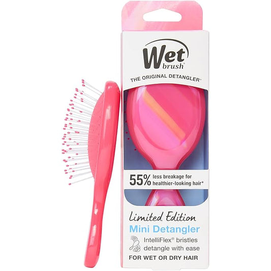 Wet Brush Mini Detangler Hair Brush for Gentle Knot Removal, Compact Travel Size, Soft Bristles for Pain-Free Detangling, Less Breakage, Works on All Hair Types, Limited Edition, Prismatic Glow Pink