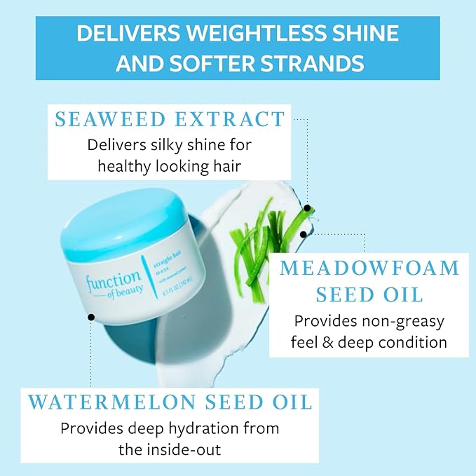 FUNCTION OF BEAUTY Customizable Hair Mask for Straight Hair, 6.5 oz Each (2-Pack) - Deep Conditioning Formula With Seaweed Extract to Promote Silky Shine