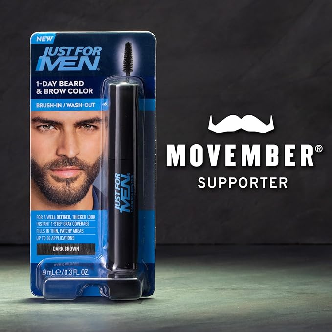 Just for Men 1-Day Beard & Brow Color, Temporary Color for Beard and Eyebrows, For a Fuller, Well-Defined Look, Up to 30 Applications, Dark Brown, Ships in Eco-Friendly Packaging (Pack of 3)