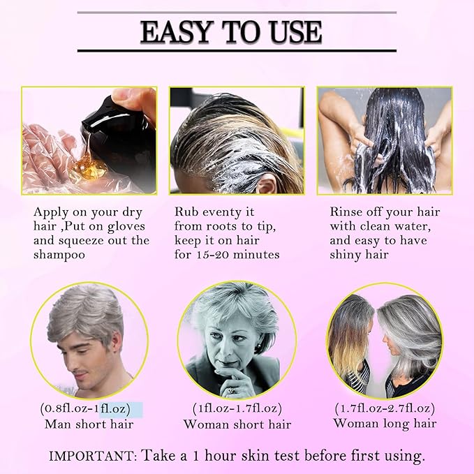 Black Hair Dye Shampoo Instant 3-in-1 for Gray Hair Coverage, Herbal Formula for Men & Women - Colors in 10-15 Minutes, Champu Para Canas 500ml
