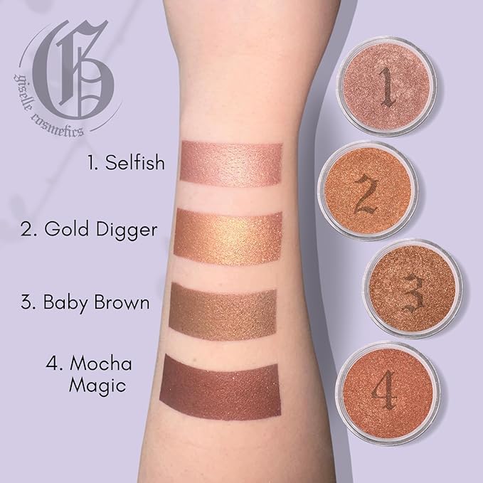 Selfish Bronzer: Organic Makeup Palette with Eyeshadow, Highlighter, Face Powder, Contour, Travel Size - Glow, Gold Digger, Dark Bronzer, Loose Powder
