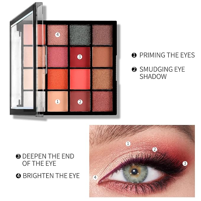 Boobeen Colorful Eyeshadow Palette Makeup-16 Colors, Matte and Glitter Eyeshadow, Bright Eye Shadow Palettes, Blendable, Easy to Build Dramatic Glamour Looks