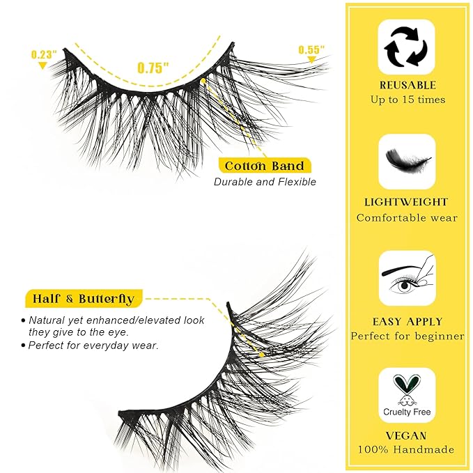 Half Lashes Natural Half Eyelashes Short Wispy Half Lashes Cat Eye 3D Curl Lash 10 Pairs Fake Cateye Eyelash Reusable False Eyelashes Natural Cluster Strip Lashes