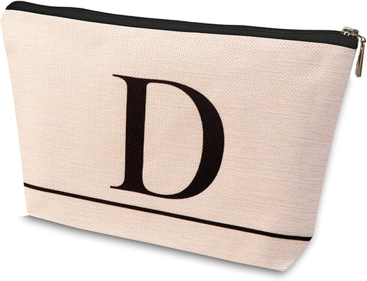 Letter A-Z Initial Personalized Makeup Bags, Birthday Gifts for Women, Monogrammed Gifts for Women Mom Sister Best Friend Bride Bridesmaid, Mothers Day, Christmas, Small Travel Cosmetic Bag (D)