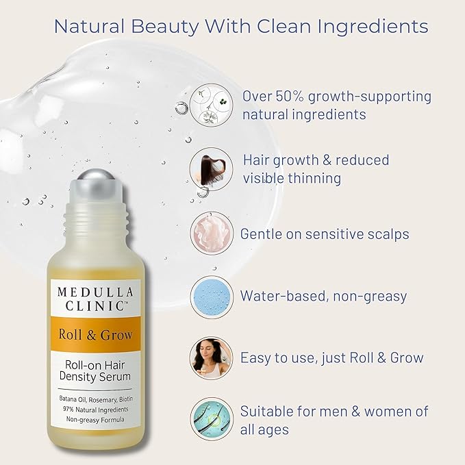 Hair Growth Serum Roll On with Batana, Rosemary & Biotin - Natural Scalp Treatment for Thinning Hair for Men & Women - Non-Greasy Easy Application - 1 fl oz | 30 ml
