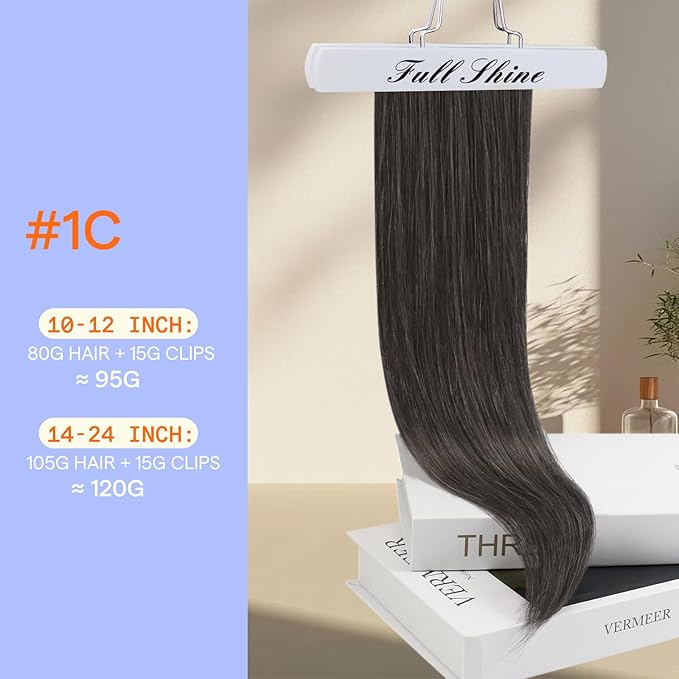 Full Shine Hair Clip in Extensions Black Hair Extensions Clip in Short Straight Natural Black Tea Hair 14 Inch 120 G 7 Pcs