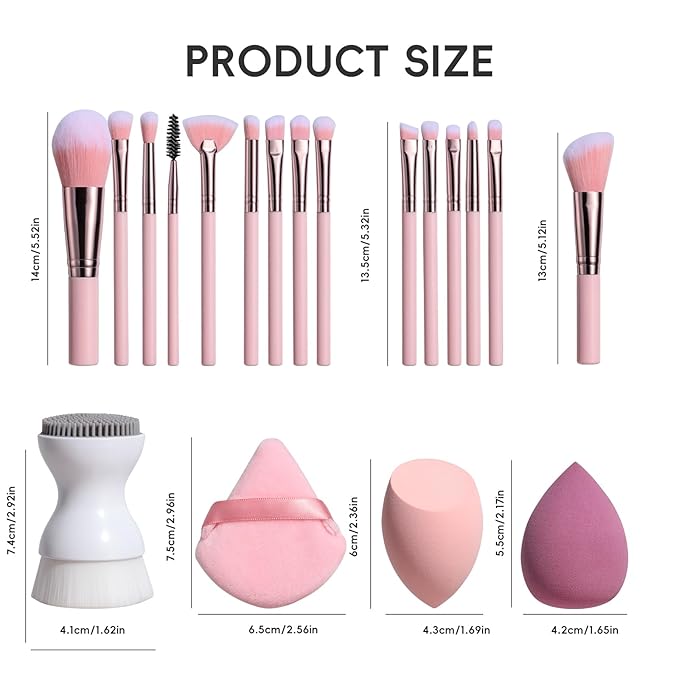 JPNK Makeup Brushes Set – 21PCS Makeup Sponge Triangle Puff Premium Synthetic Foundation Powder Concealers Eye Shadows Blush Brushes with Face Clean Brush