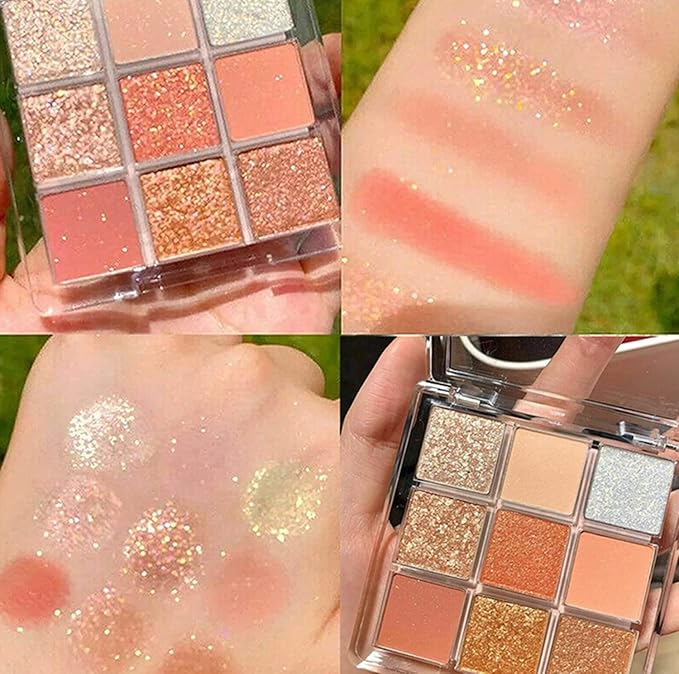 Kayswang 9 colors glitter eyeshadow palette makeup palette matte high pigment color cream texture natural eye shadow powder eye shadow palette in autumn and winter long lasting and waterproof (orange)