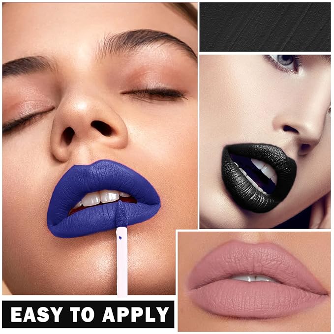 2PCS Black White Matte Liquid Lipstick - Velvet Finish, Long Lasting, Waterproof, Non-stick, Halloween Lip Tint, Makeup Labiales Mate 24 Horas Originales