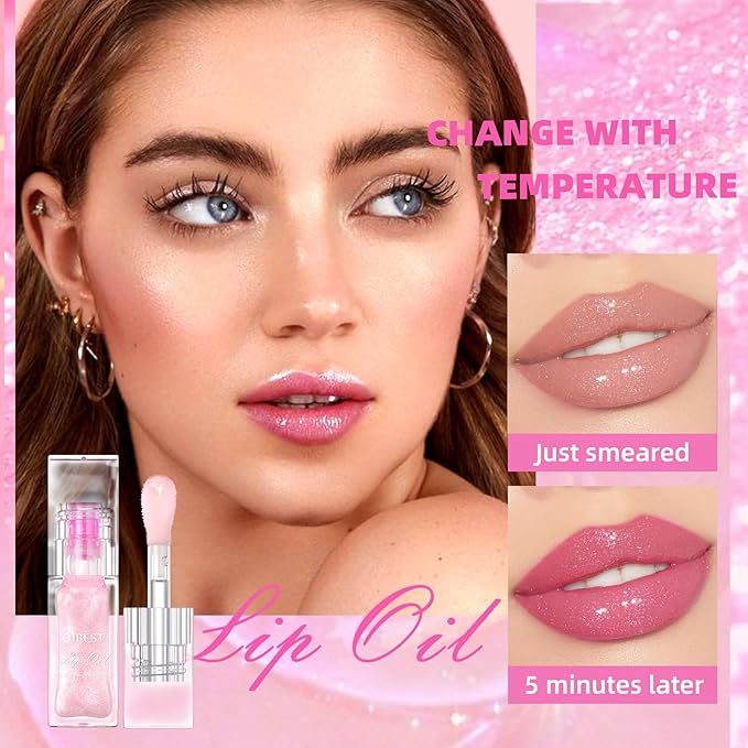 Magic Color Changing Moisturizing Lip Glow Oil Plumping Glimmer Glow Lipstick, Hydrating Lip Gloss Lip Care, Long Lasting Non-sticky Fresh Texture Lip Oil (Color Changing 02)