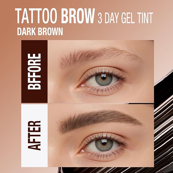 3D Peel-Off Eyebrow Tint – Tattoo Brow Gel Lasts Up to 3 Days – Waterproof, Smudge-Proof, Long-Lasting Natural Brow Stain – Easy to Use, Flake-Free Gel Dye for Fuller Brows (1# Gray Brown)