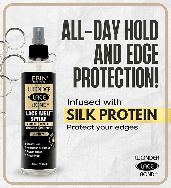 EBIN NEW YORK Wonder Bond Melting Spray 8oz/ 250ml - Extreme Firm Hold (Supreme) | No Reside, Long Lasting Formula with Protecting Edges, Gives Undetectable and Natural Look