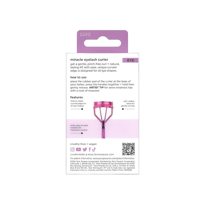 Real Techniques Miracle Eyelash Curler, Gentle Lash Tool for Lifted Lashes, Use with Mascara for Extra Volume, Travel-Size Lash Curler, Comfort Grip & Pinch-Free Design, Pink, Cruelty-Free, 1 Count