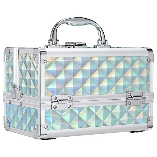 FRENESSA Makeup Case Portable Makeup Box Organizer Travel Cosmetic Case Storage with Mirror Locking Make Up Cases Organizers and Storage for Girls Nail Supplies Cosmetology Case Vanity Case Blue