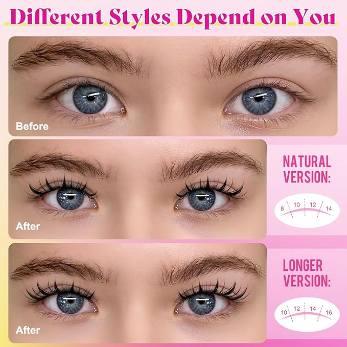 Fairy Lash Clusters 144pcs DIY Wispy Manga Style Natural Look Manga Eyelash Clusters D Curly Cluster Eyelash Extensions Individual Anime Lash Extension with Invisible Thin Band(8-16mm-Mixed)