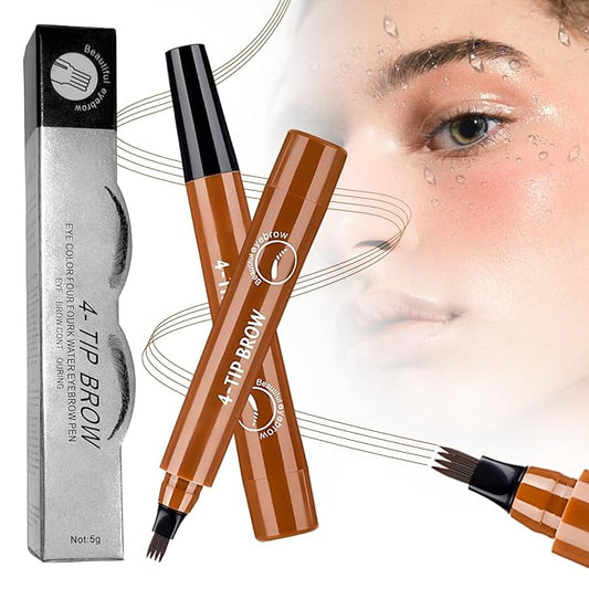 2Pcs Microblading Eyebrow Pencil for Women, Upgraded Waterproof Microblading Eyebrow Pencil with 4 Fork, Long-Lasting Fine Stroke Magic Eyebrow Pencils for Natural Makeup (Light Brown)