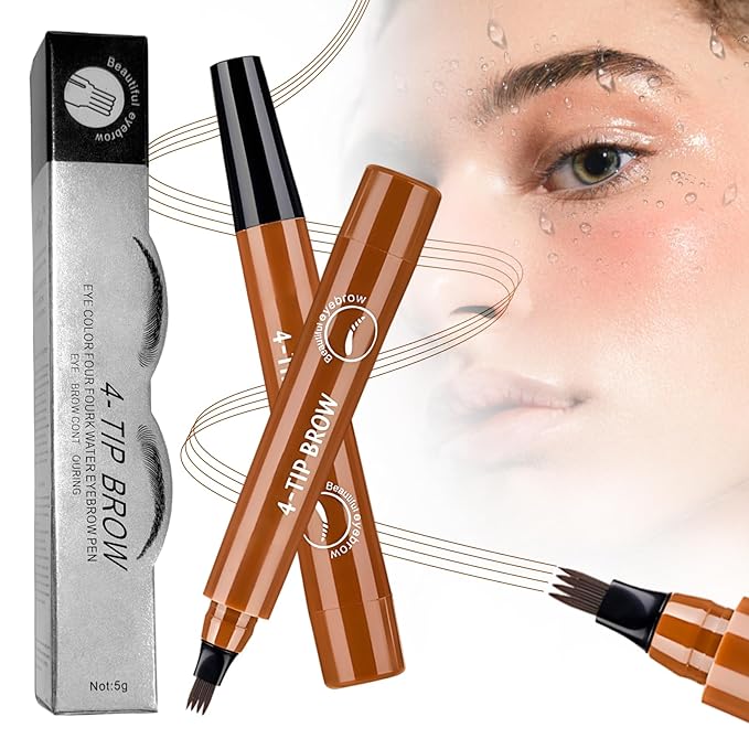 2025 Premium Magic Eyebrow Pencil with a Micro-Fork Tip, 3D Microblading Eyebrow Pencil Waterproof Contouring Pen, 4 Tipped Spoolie Brush Precise Brow Pen Natural Makeup Effect (Light Brown)