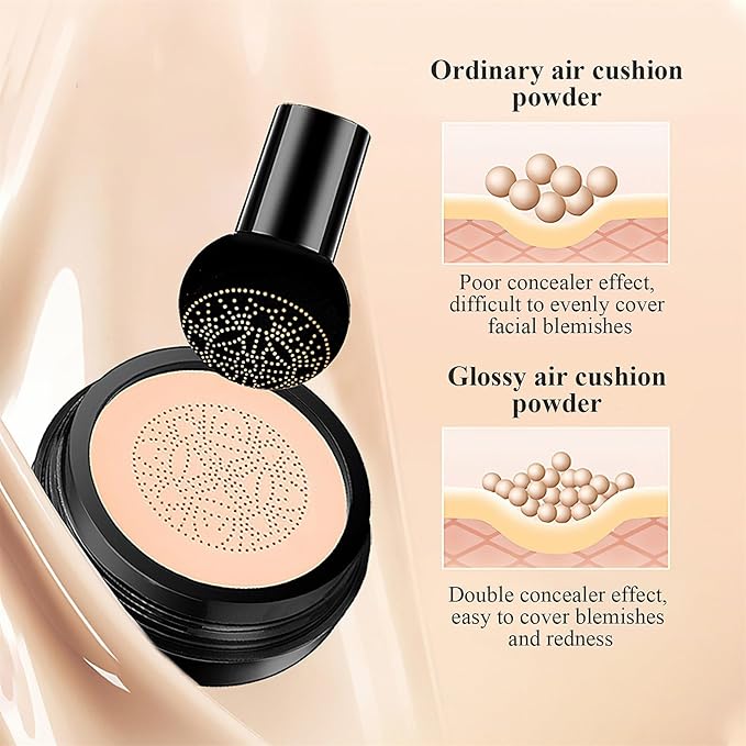 Mushroom Head Air Cushion CC Cream - BB Cream Foundation for Concealer Full Coverage Skin Moisturizing, Brighten Long - Lasting Even Color Correcting for All Skin Types (Medium Deep)