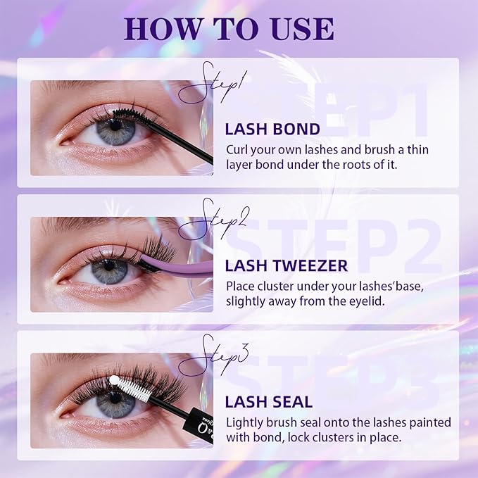 B&Q Lash Clusters Kit 144 pcs 5D Layered Volume Lash Extension Kit 8-18 mm Feathery Soft Lightweight Eyelash Clusters with Waterproof Bond and Seal Eyelash Applicator Remover (Set-Feath5D 03)