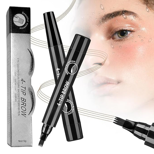 2025 Premium Magic Eyebrow Pencil with a Micro-Fork Tip, 3D Microblading Eyebrow Pencil Waterproof Contouring Pen, 4 Tipped Spoolie Brush Precise Brow Pen Natural Makeup Effect (Black)