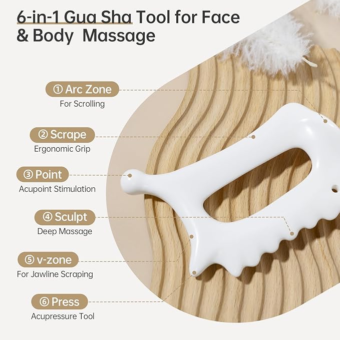 Body Gua Sha Tool,6-in-1 Gua Sha Facial Tools for Lymphatic Drainage,Ceramic Body Guasha Massager Tool for Stress Relief,Trigger Point Tool for Fascia Massage,Gua Sha Tool for Women Christmas Gifts