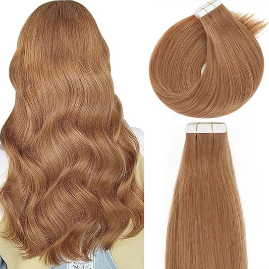 Lacer Tape in Human Hair Extensions Natural Balayage Seamless PU Skin Weft Tape in Hair Extensions Real Human Hair Auburn Blonde Double Side 50g 20pcs/set 18 Inch